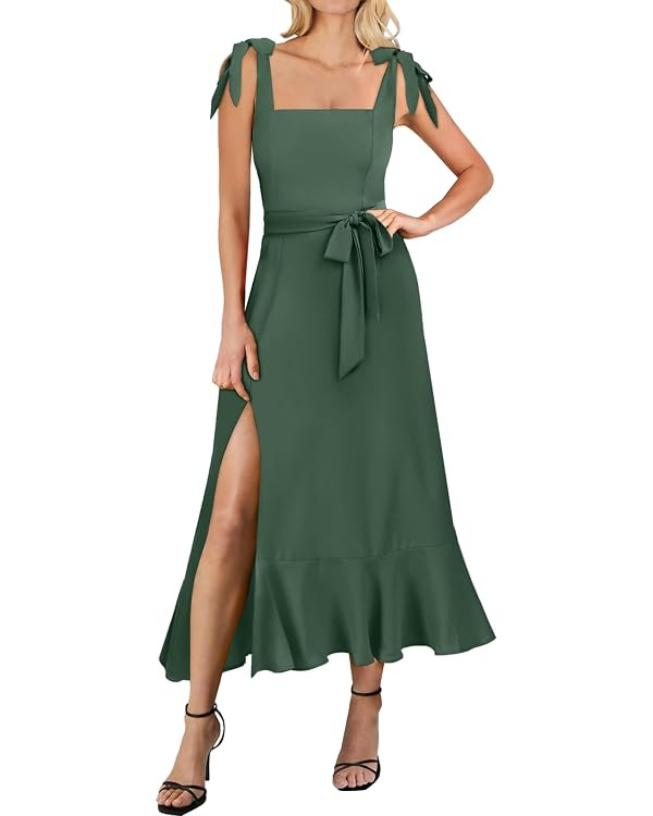 ANRABESS Women's Square Neck Ruffle Split Midi Elegant Formal Wedding Guest Cocktail Bridesmaid G... | Amazon (US)
