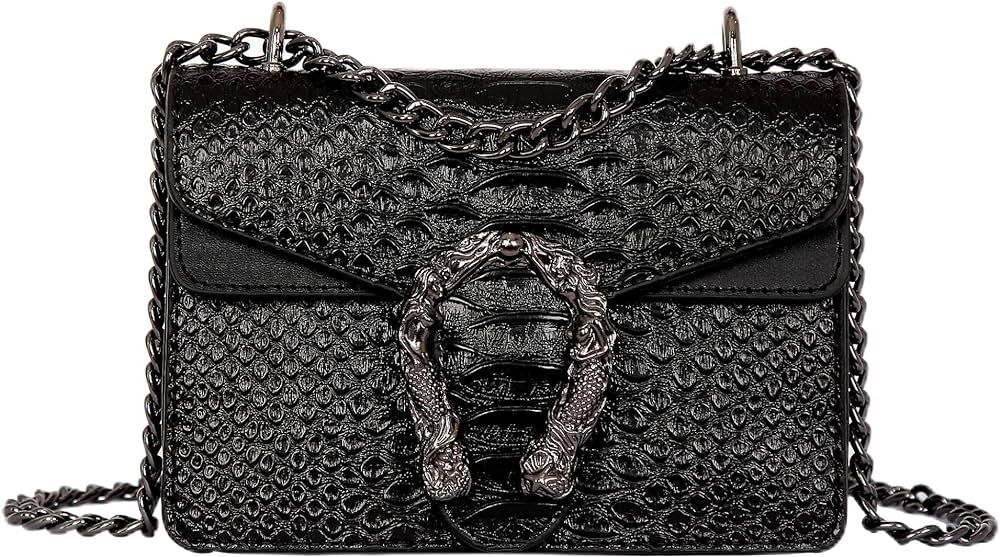 Crossbody Shoulder Bag for Women Luxury Snake-Print Chain Strap Satchel Purse | Amazon (US)