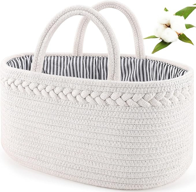 ABenkle Diaper Caddy Organizer, Cotton Rope Nursery Baby Basket, Changing Table Organizer for Bab... | Amazon (US)
