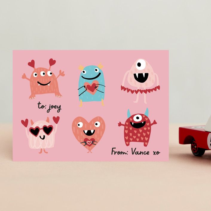 "Little monsters" - Customizable Classroom Valentine's Cards in Pink by Katt Jones. | Minted