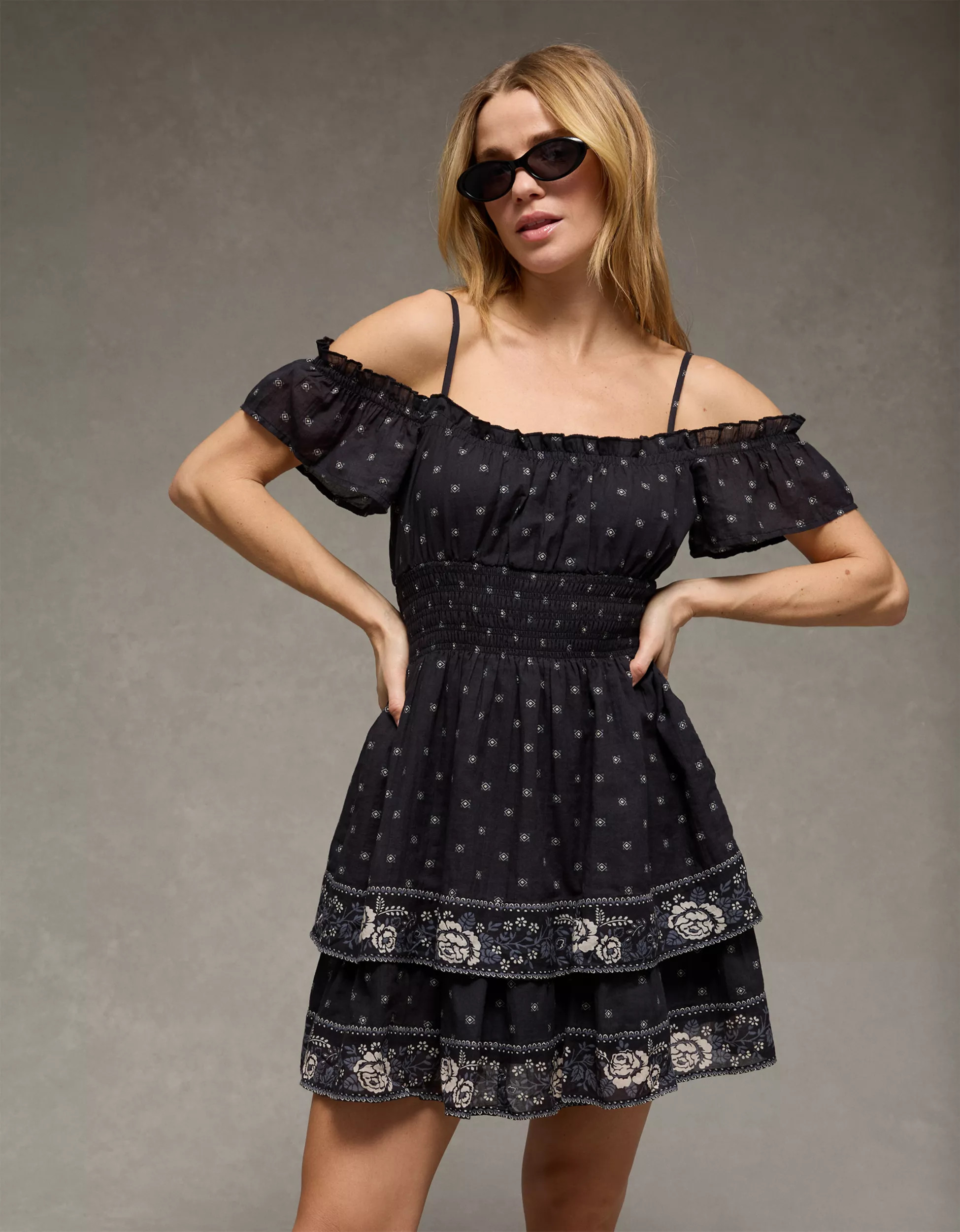 AE Off-The-Shoulder Smocked Mini Dress | American Eagle Outfitters (US & CA)
