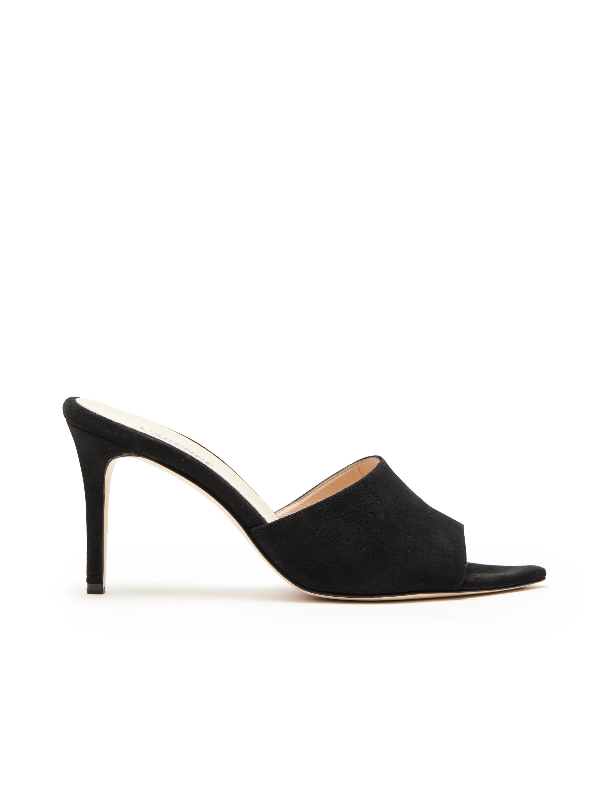 L'AGENCE - Lolita Suede Open-Toe Mule in Black Suede | L'Agence