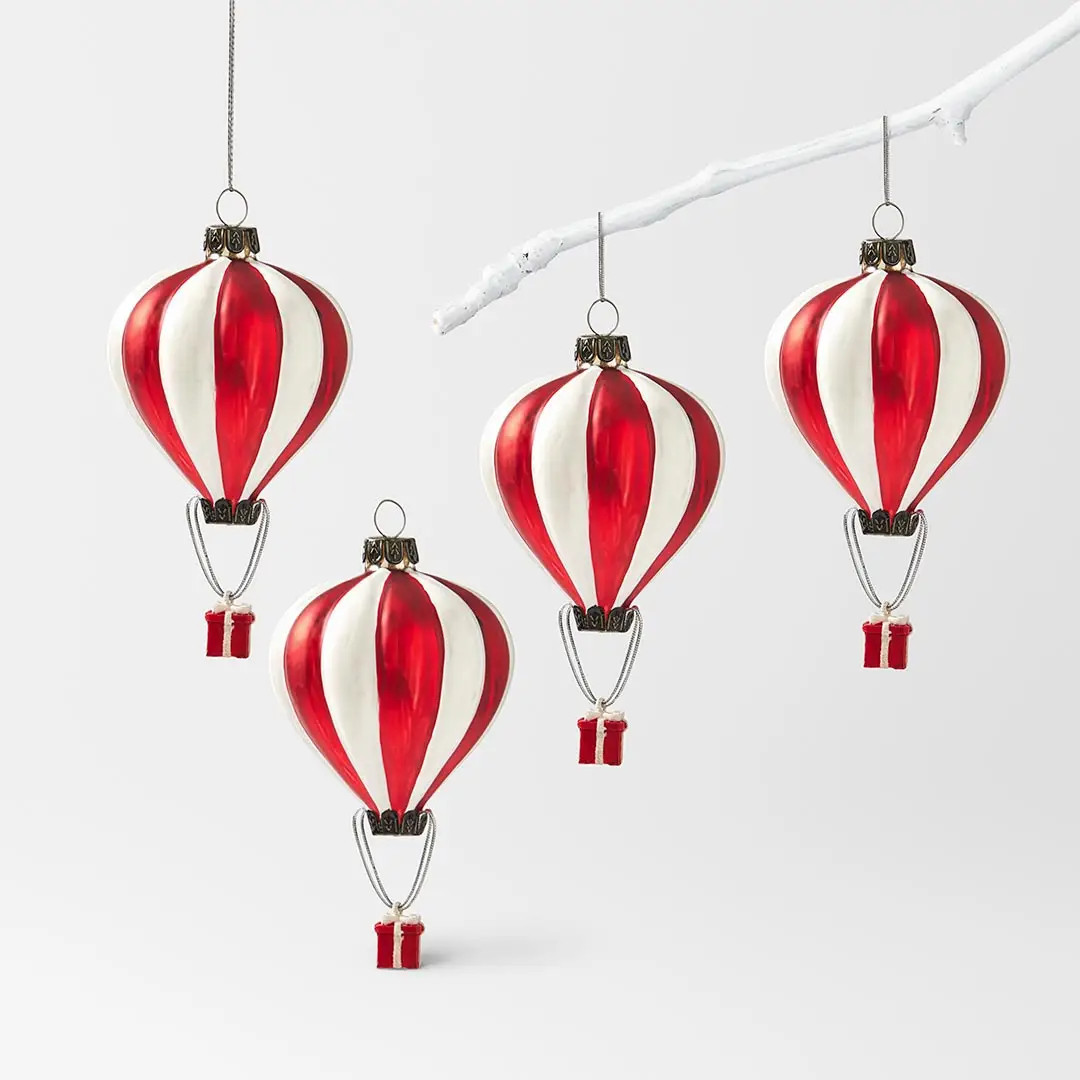 Striped Hot Air Balloon Santa Ornament Set Of 4 | Bed Bath N' Table