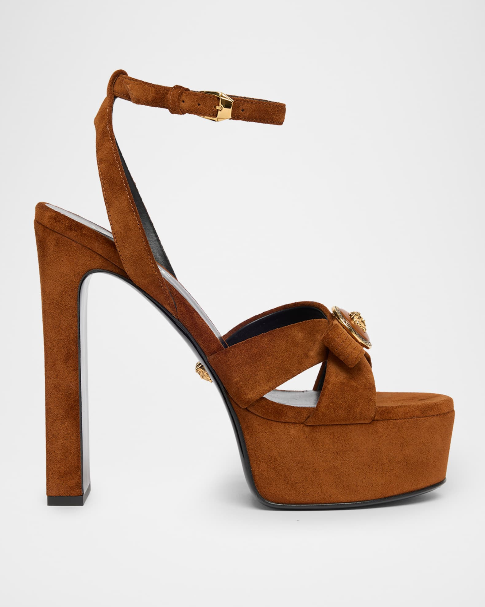 140mm Gianni Ribbon Suede Platform Sandals | Neiman Marcus