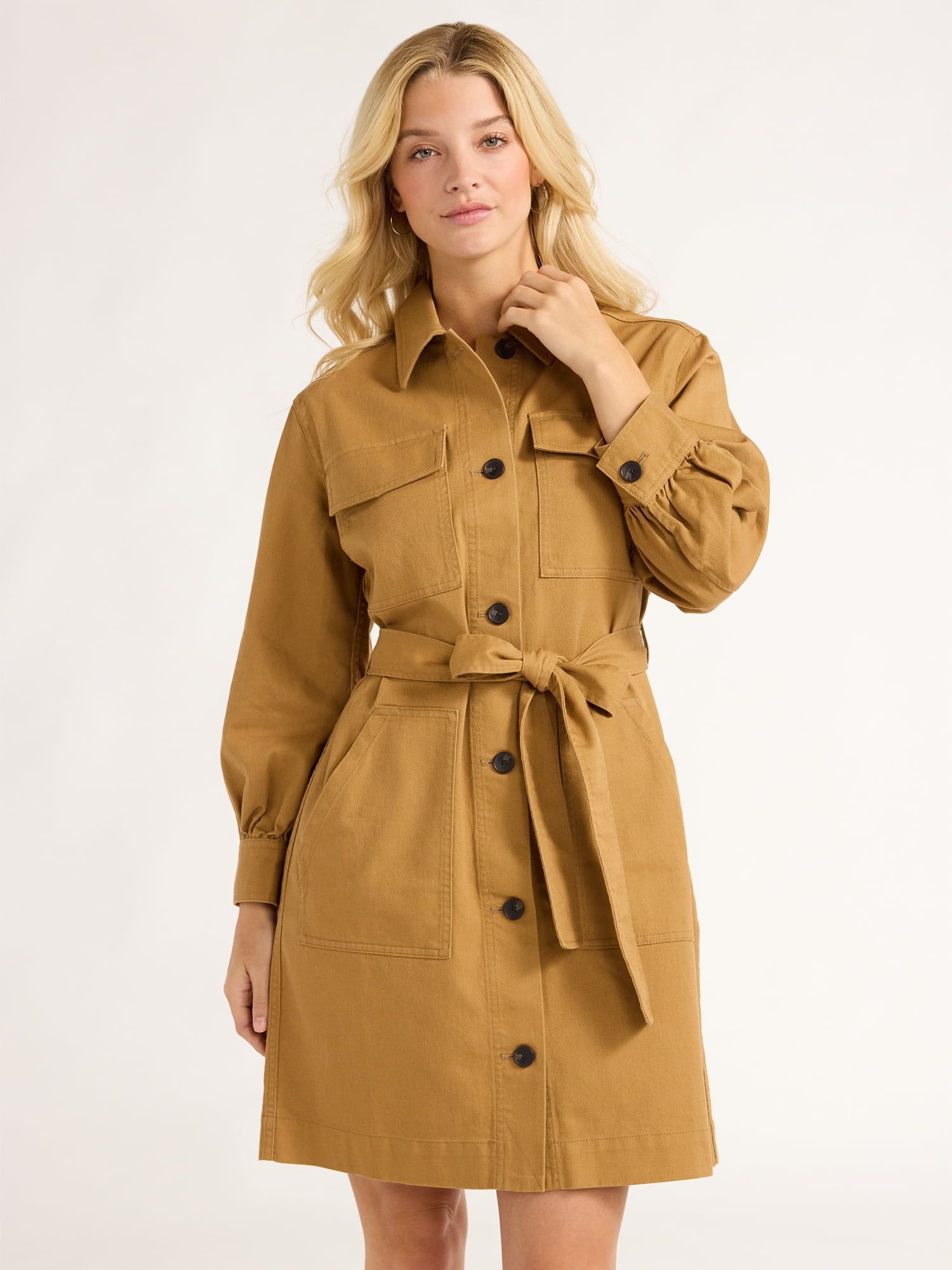 Free Assembly Women's Belted Utility Mini Dress with Long Sleeves, Sizes XS-XXL | Walmart (US)