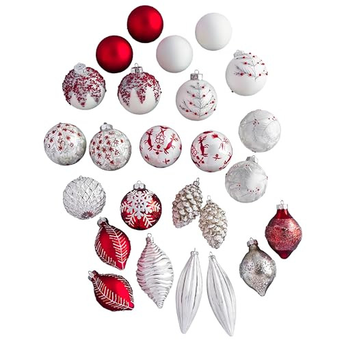 Balsam Hill Nordic Frost Ornaments - Vintage Glass Ball Christmas Ornaments with Beading & Glitter in White, Silver & Red for Holiday Decor | Amazon (US)