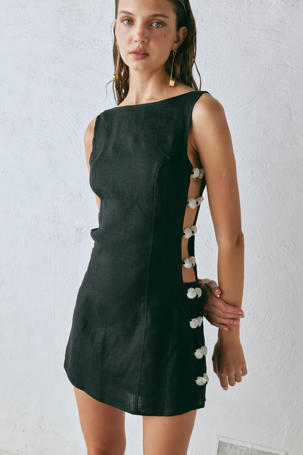 Tia Linen Mini Dress Black | VRG Grl