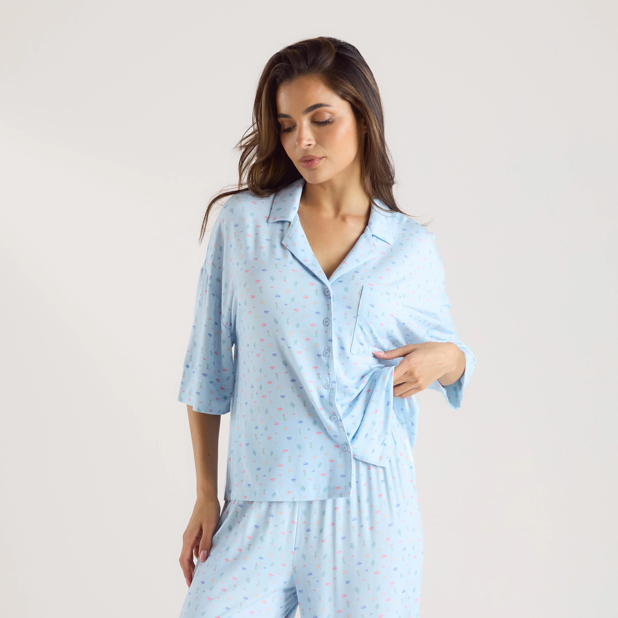 Modal Short Sleeve Pajama Shirt - Blue Floral | Lounge (US)