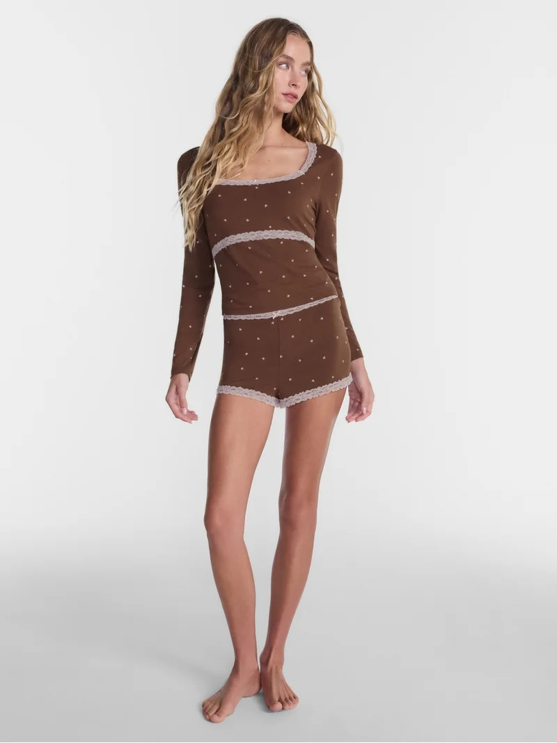 No Boundaries Cotton Blend Jersey Lace Sleep Shorts, Women\u2019s XXS-3X | Walmart (US)