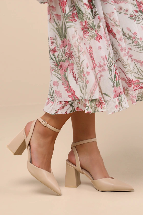 Alodie Beige Pointed-Toe Ankle Strap Pumps | Lulus