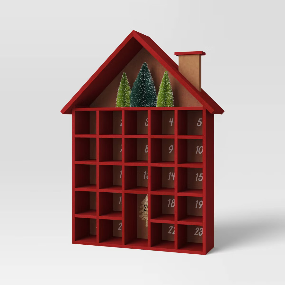 18" Wood House with Bottle Brush Trees Christmas Advent Calendar Red - Wondershop™ | Target