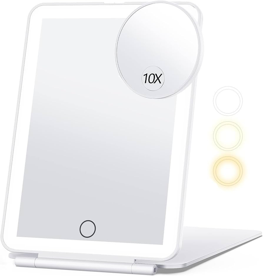Rechargeable Travel Makeup Mirror with 10X Magnifying Mirror, Vanity Mirror with 80LEDs, 3 Color ... | Amazon (US)