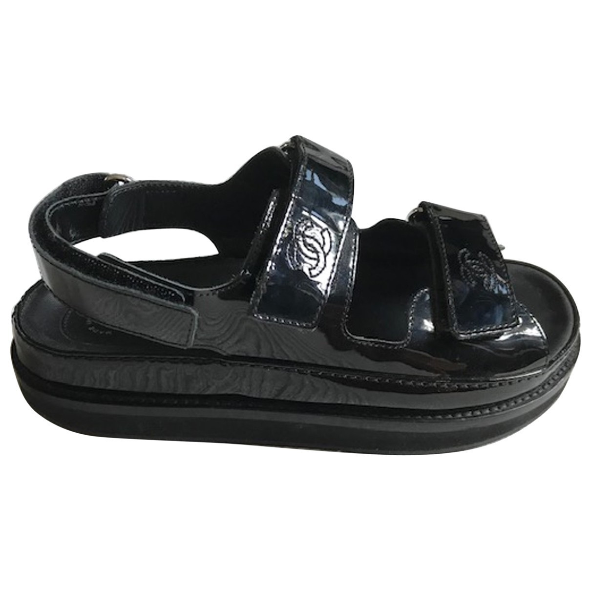 Chanel Dad Sandals Black Patent leather Sandals | Vestiaire Collective (Global)