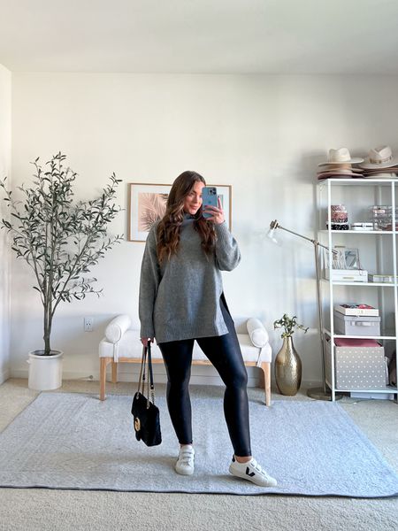 The perfect fall outfit when it’s cold outside and you want to be out and about exploring.
Spanx faux leather leggings fit true to size imo, I wear a size medium.
Gray turtleneck tunic sweater comes in more colors, I am wearing a medium.
Sneakers I wear a 37EU, I am a size 6/6.5 in sneakers 

#LTKfindsunder50 #LTKmidsize #LTKSeasonal
