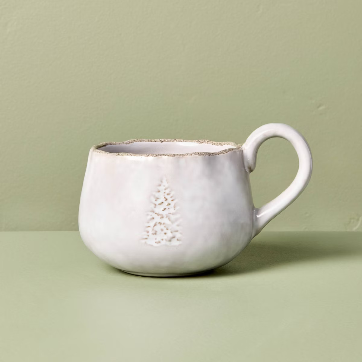13.5oz Stoneware Debossed Tree Holiday Mug Sour Cream - Hearth & Hand™ with Magnolia | Target