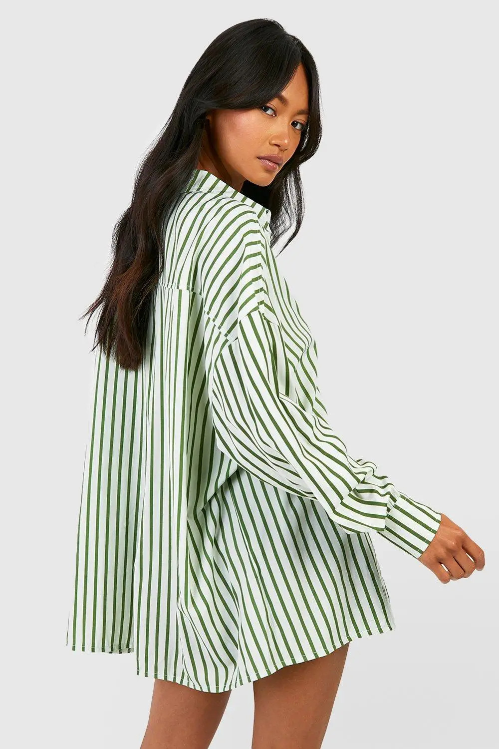 Green Stripe Drop Shoulder Oversized Shirt | Boohoo | Boohoo.com (UK & IE)