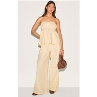 Butter Yellow Linen Look Floaty Wide Leg Trousers | PrettyLittleThing UK