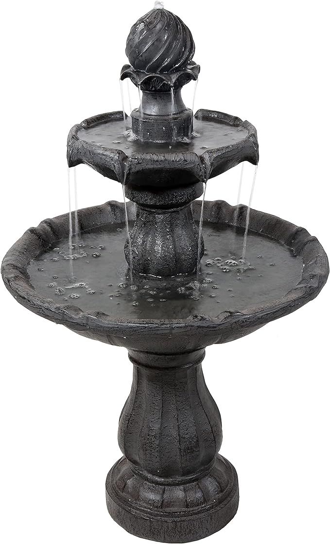 Sunnydaze 35-Inch 2-Tier Solar Water Fountain with Battery Backup - Submersible Pump - Resin and ... | Amazon (US)