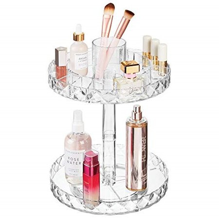 mDesign Spinning 2-Tier Lazy Susan Makeup Turntable Storage Center Tray - Rotating Organizer for Bat | Walmart (US)