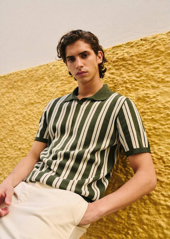 Marius Knit Polo - Green / Ecru - Organic cotton - organic textile - S\u00e9zane | Sezane Paris - US