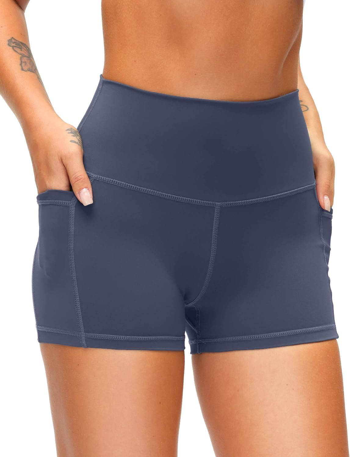 Women's High Waist Yoga Shorts with Side Pockets Tummy Control Running Gym Workout Biker Shorts for  | Amazon (US)