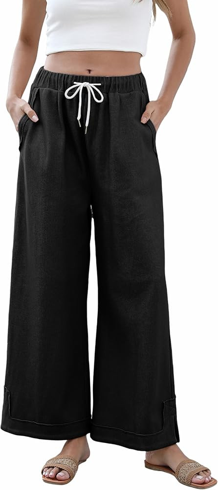 Springrain Womens Baggy Wide Leg Pants Casual Loose Cotton Drawstring Elastic Waisted Palazzo Pan... | Amazon (US)