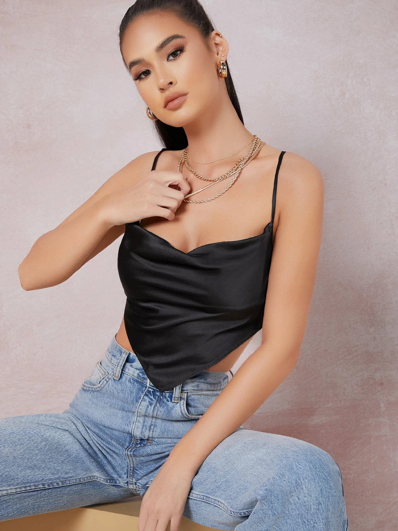 SHEIN Satin Self-Tie Backless Bandana Top | SHEIN