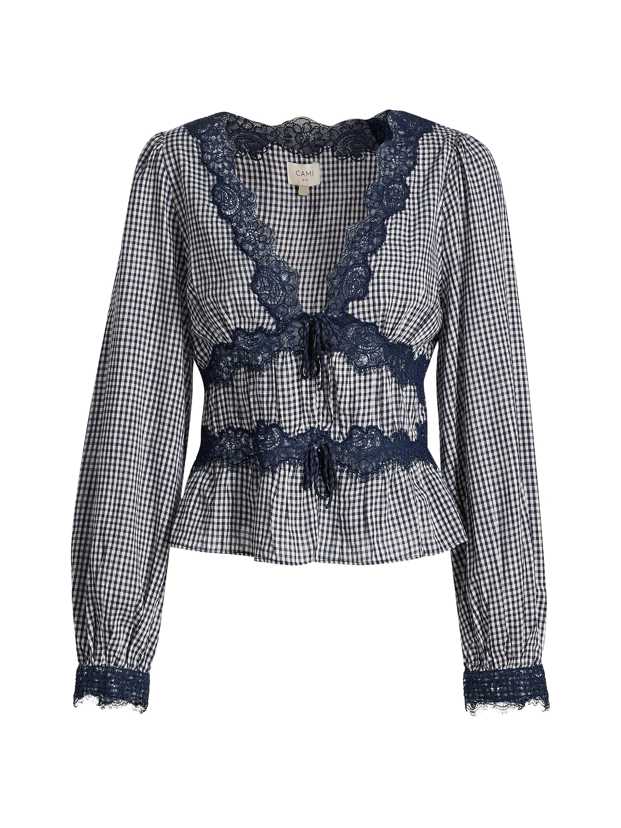 Veredi Gingham Lace-Trimmed Blouse | Saks Fifth Avenue