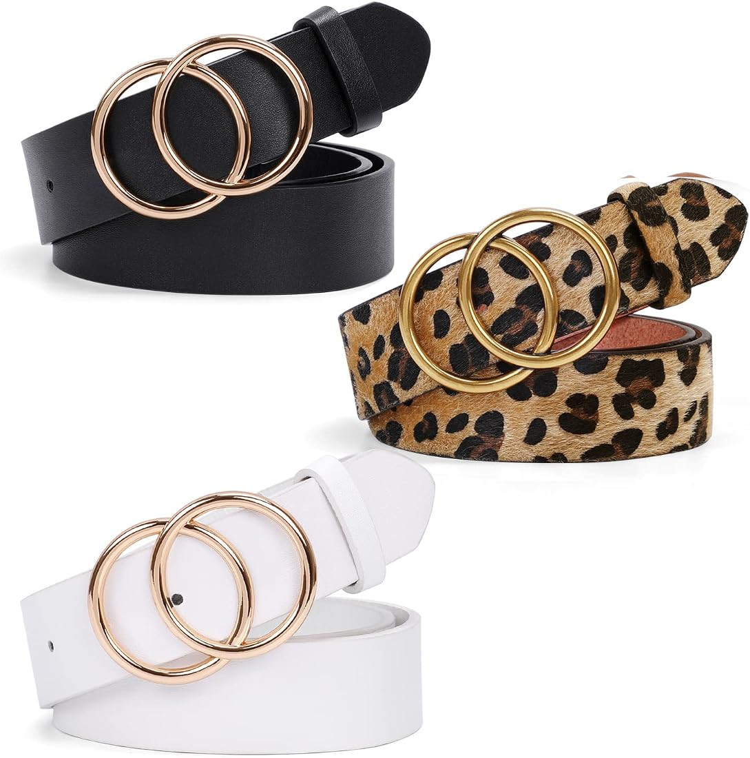 Fashion Women Leather Belt for Dresses Jeans Pants With Classic Round Buckle By SUOSDEY | Amazon (US)