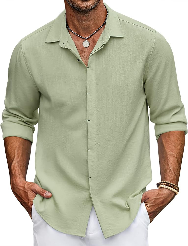 COOFANDY Men's Casual Shirt Long Sleeve Casual Button Down Shirt for Men Summer Beach Wedding Shi... | Amazon (US)