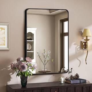 20 in. W x 30 in. H Black Vanity Rectangle Wall Mirror Aluminum Alloy Frame Bathroom Mirror | The Home Depot