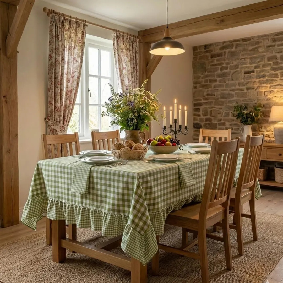 Green Gingham Ruffle Tablecloth, French Country Checkered Table Cloth with Frills, Custom Size | Etsy (US)