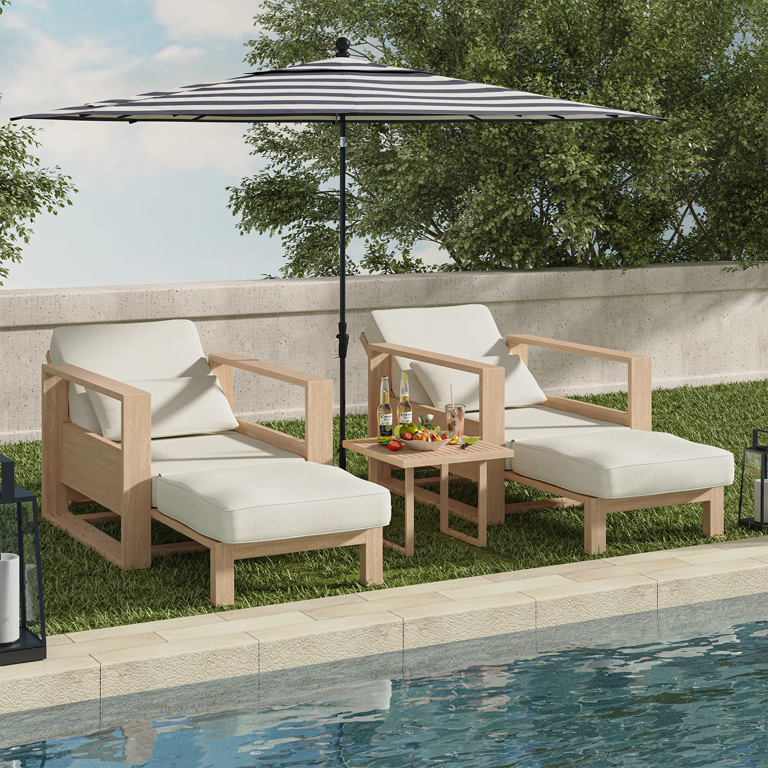 Darren Coastal Solid Wood Chaise Lounge with Lumbar Pillow and Adjustable Backrest (Set of 2) | Wayfair North America