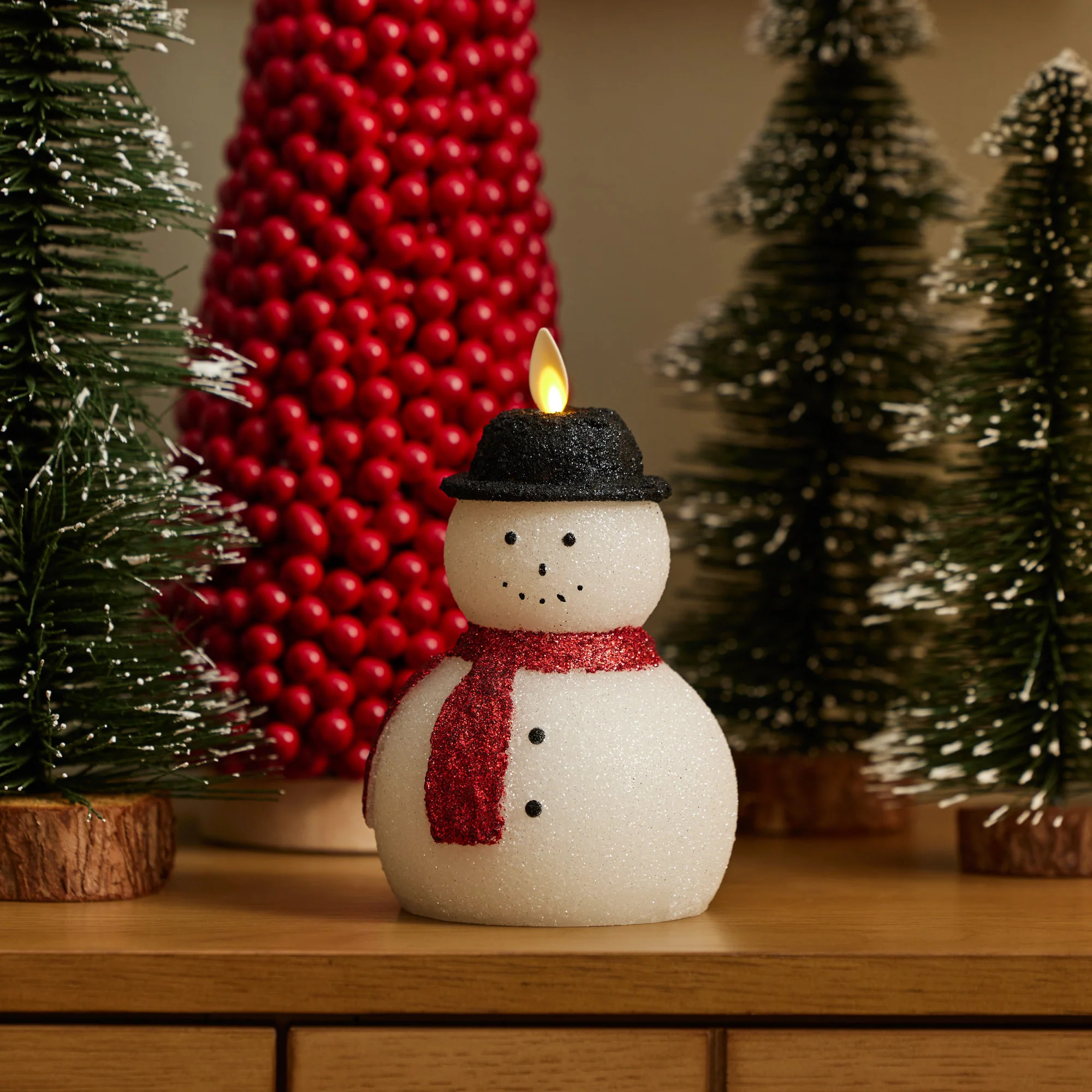 White Glitter Flameless Candle Snowman | Luminara