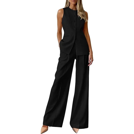 PRETTYGARDEN Women's 2 Piece Sets Summer Work Clothes Sleeveless Blazer Vest Pants Suits Spring B... | Walmart (US)