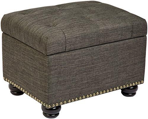 FIRST HILL FHW Grey 5th Ave Modern Charcoal Linen Upholstered Storage Ottoman, Gray | Amazon (US)