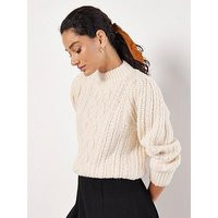 Apricot Cable Knit Pleat Shoulder Chunky Jumper, Grey, Size 12, Women | Very (UK)