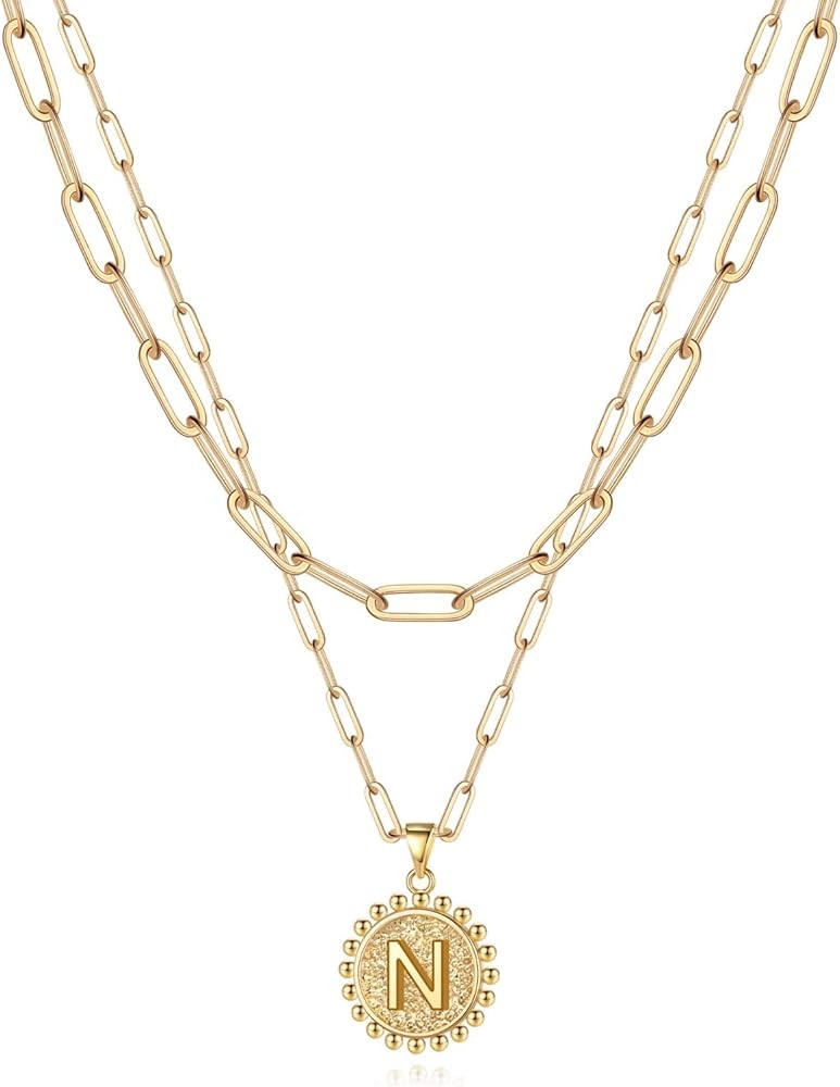 Yoosteel Gold Initial Necklaces for Women, 14K Gold Plated Dainty Layering Paperclip Link Chain N... | Amazon (US)