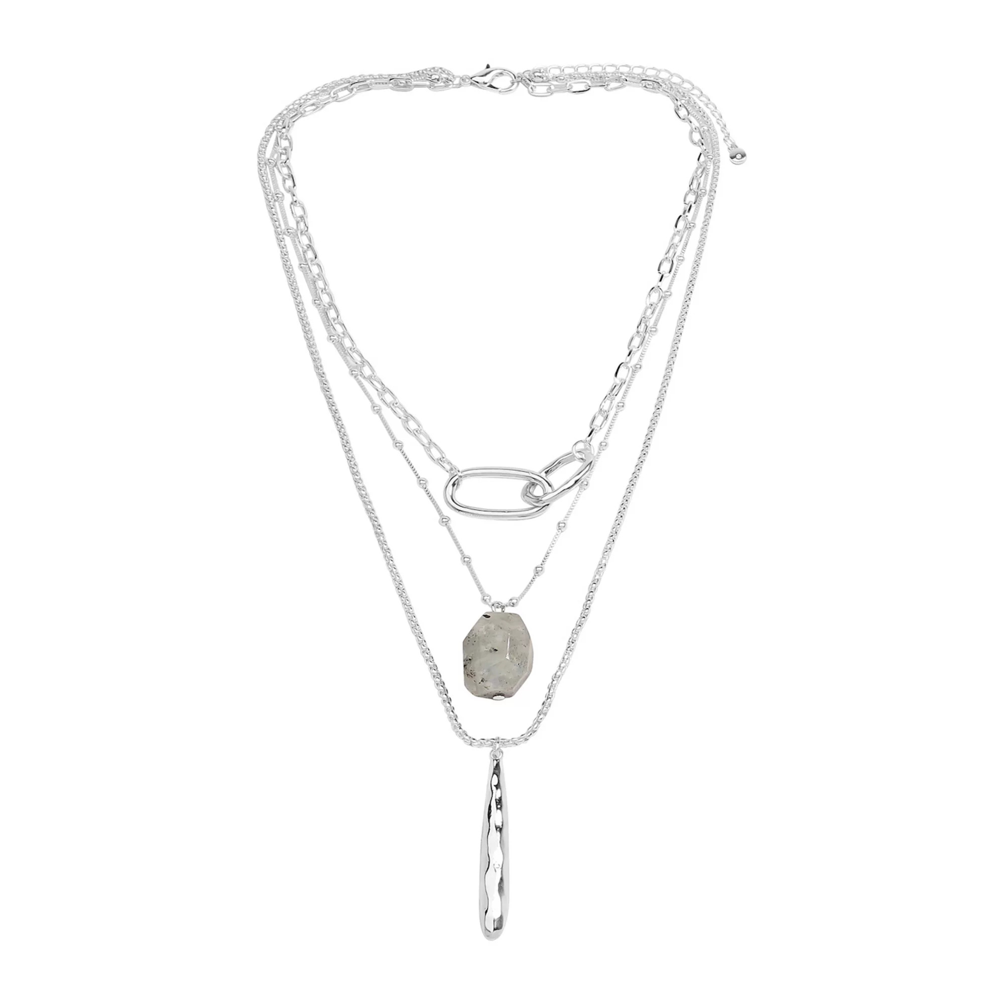 Emberly Silver Tone 3 Row Oval & Stick Necklace | Kohl's