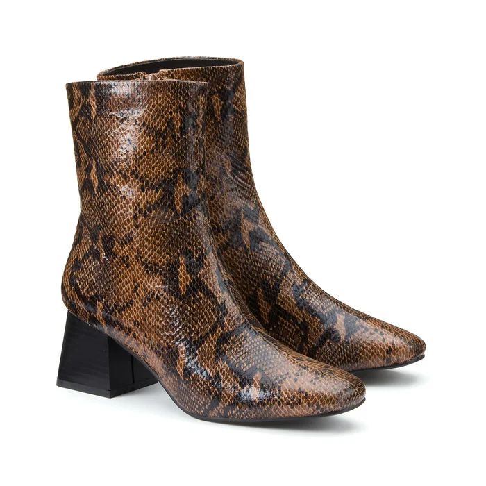 Snake Print Ankle Boots with Block Heel | La Redoute (UK)