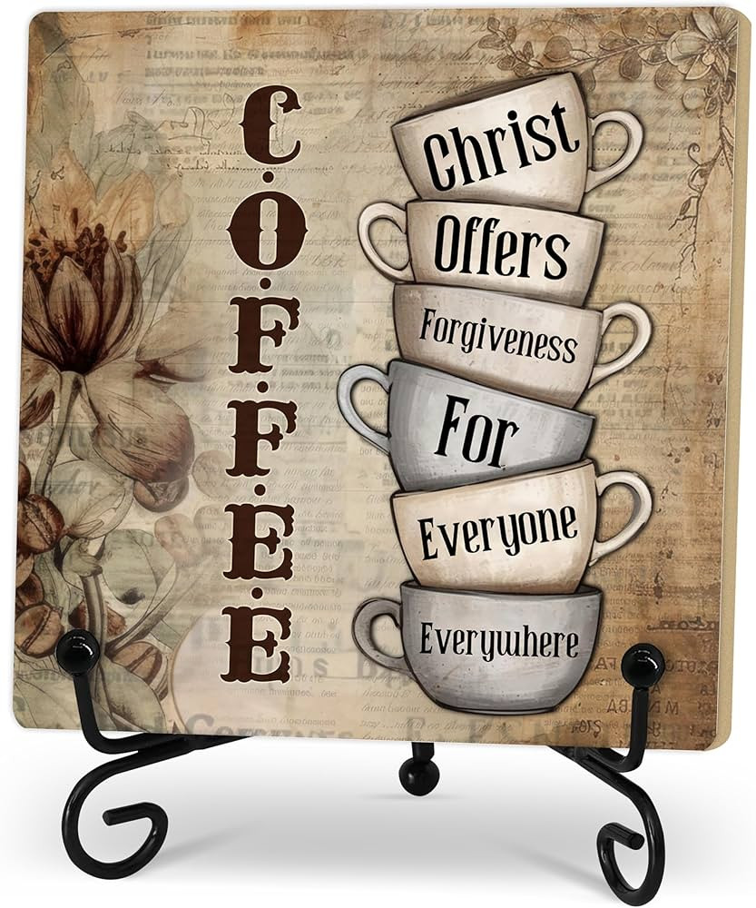 Gihyan Coffee Bar Decor, Christ Offers Forgiveness For Everyone Everywhere Sign, Rustic Wooden Co... | Amazon (US)