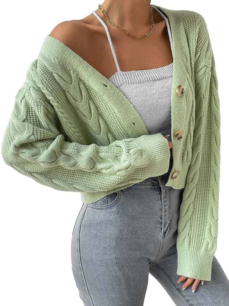 Women's Long Sleeve Button V Neck Soft Knit Cardigan Sweaters Cropped Cardigan Sweaters for Women... | Amazon (US)