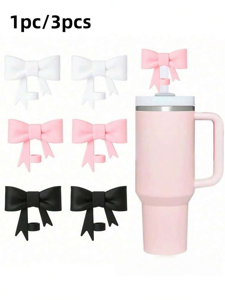 1PC/3Pcs Classic Bow Straw Covers Cap Toppers Compatible With Stanley 30&40 Oz Tumbler Cups,Reusable Cute Silicone Straw Tips Lids Protectors For 0.4 In/10mm Cups Straw Accessories | SHEIN