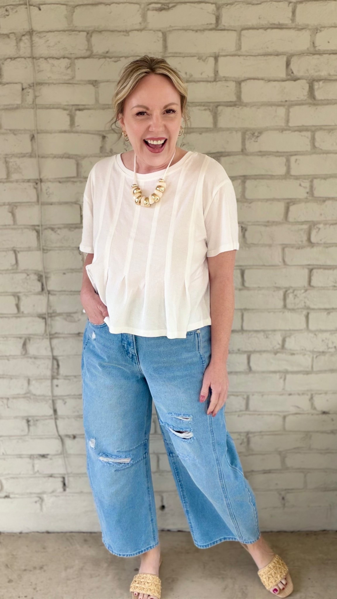 Medium top; 6 jeans; sandals tts

#LTKPetite #LTKSeasonal #LTKOver40