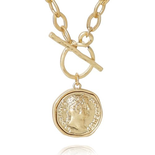 MISS SECRET Chunky Coin Necklace for Women style 2 (Worn Gold-M) | Amazon (US)