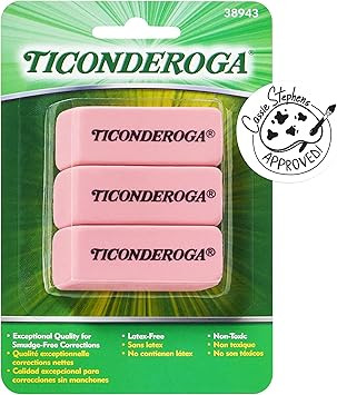 Ticonderoga Wedge Erasers, Pink, 3 Count | Amazon (US)