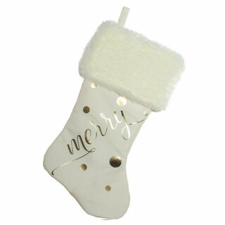 Northlight 19 Ivory White Gold Foil Merry Christmas Stocking with White Faux Fur Cuff | Kroger