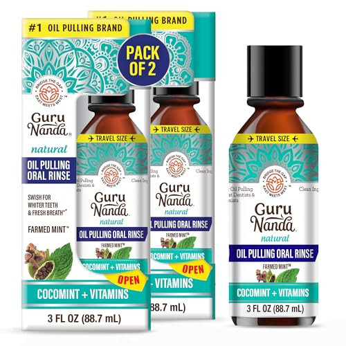 GuruNanda Travel Size Coconut Oil Pulling, 7 Essential Oils & Vitamins, Promotes Fresh Breath & Happy Gums, No Alcohol & Fluoride - 3 oz (Pack of 2) | Amazon (US)