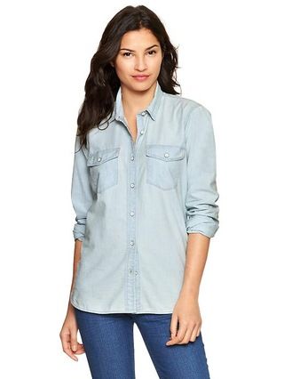 Gap 1969 Chambray Boyfriend Shirt - bo wash | Gap US