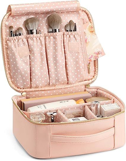 Vlando Makeup Bag Organizer,Cosmetic Travel Bag, Travel Makeup Bag with Adjustable Dividers, Make... | Amazon (US)